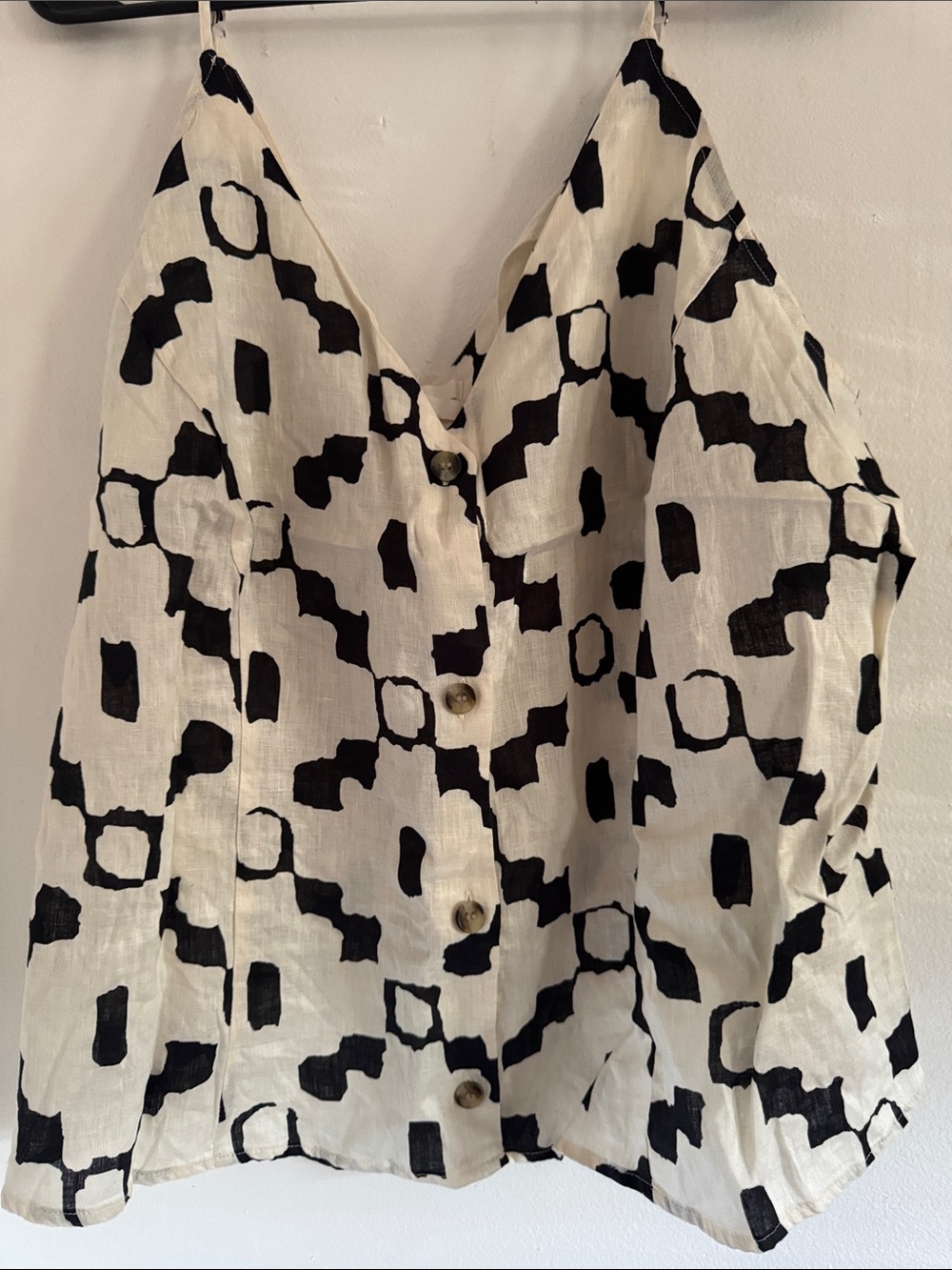 H&M linen Women's Black & White Printed Button-Front Camisole Top